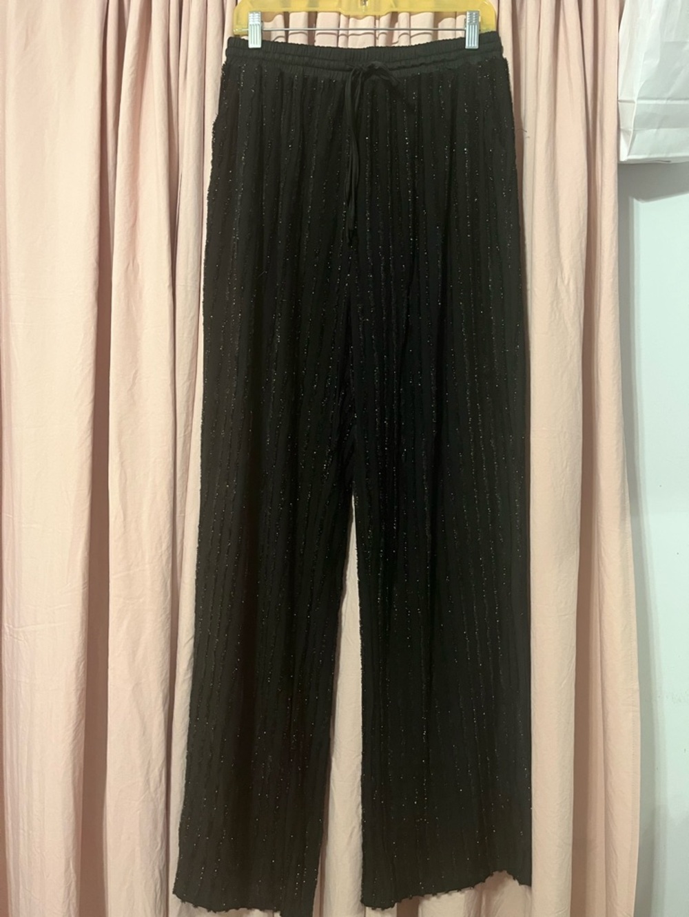 L Love Black Sparkle Wide-Leg Pants with Drawstring